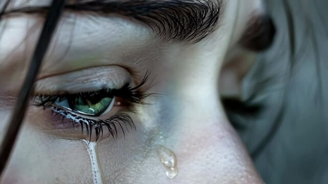 close up of young beautiful woman crying