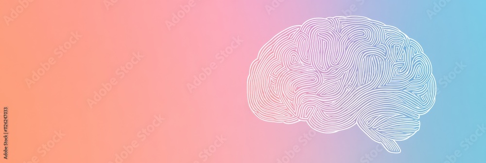 Poster a delicate doodle of a human brain illustrated with thin white lines, set against a soft gradient ba