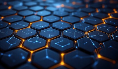 Obraz premium Abstract blue background with a hexagonal pattern and connection lines, suggesting a technology, science, or medical concept