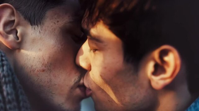 love concept, kiss of young gay men kissing