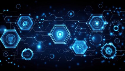 Obraz premium Abstract blue technology background with hexagons and gears