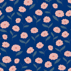 Fototapeta premium Small Wonders: A Floral Pattern with dark Blue Background 