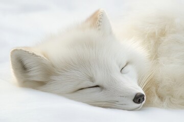 Fototapeta premium A resting arctic fox with a pure white coat soft fur