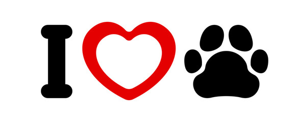 i love my pet, heart shape with dog or cat footprint, i love animal in symbolic inscription concept
