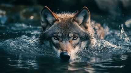 Obraz premium stunning photo of a swimming wolf