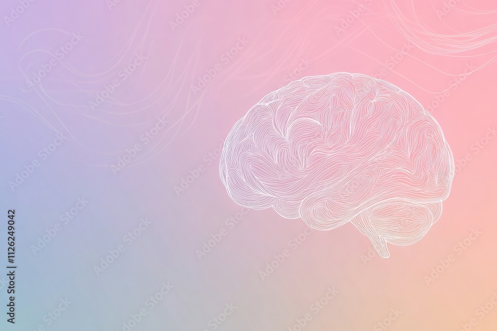 Poster a detailed doodle of a human brain outlined in thin white lines is displayed against a soft gradient