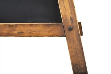 A rustic wooden A-frame chalkboard sign with a smooth black writing surface