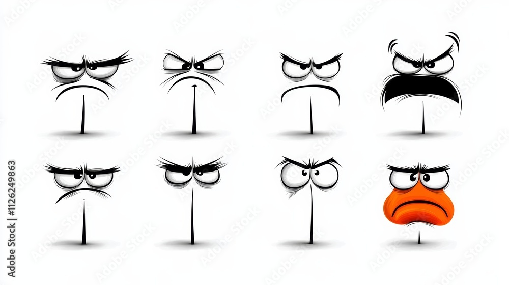 Poster a series of cartoon faces with one of them having a duck face. the duck face is the only one with a 