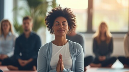 Detailed image of a companys employee wellness program brochure showcasing various initiatives such as yoga cles wellness workshops and mental health resources. This program