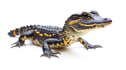 Obraz premium Close-Up of a Baby Caiman with Striking Yellow Markings