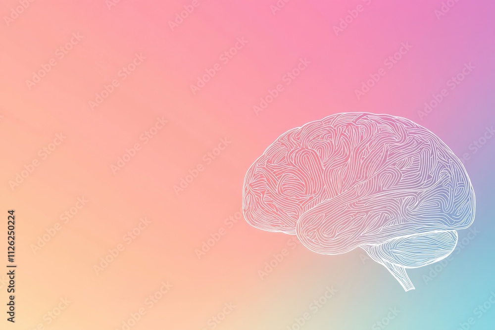 Fototapete A creative doodle features a human brain outlined in thin white lines against a soft gradient background, leaving room for additional text. Generative AI