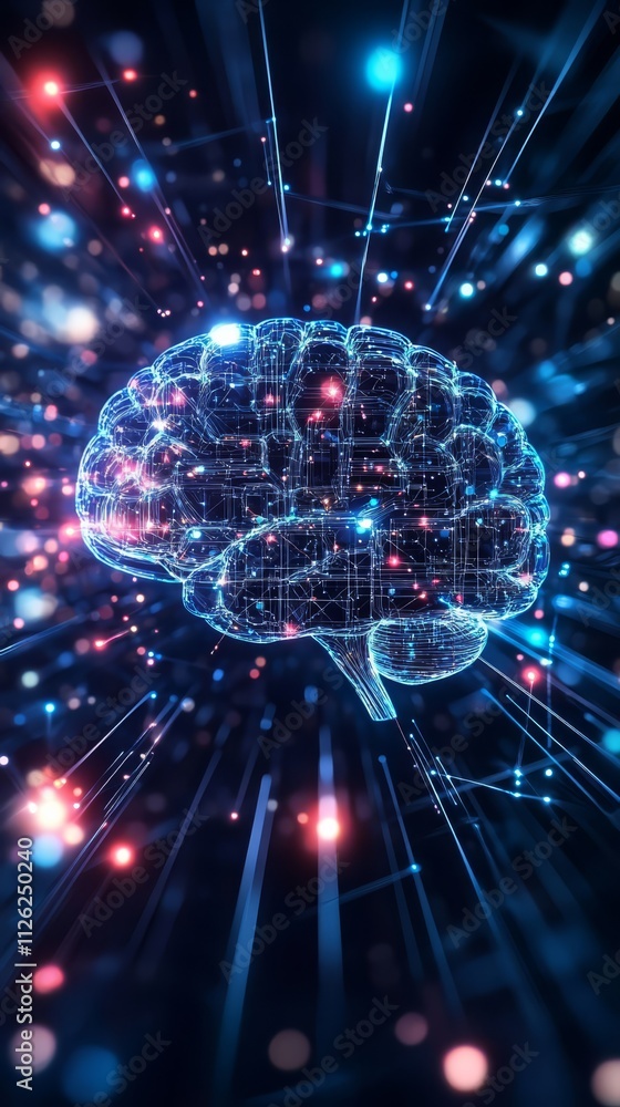 Poster brain's digital network: a captivating digital representation of a human brain, interwoven with intr