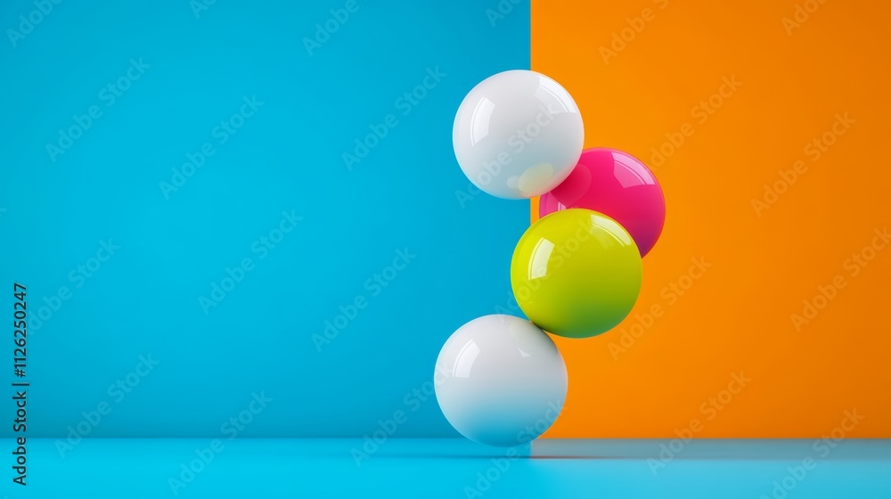Poster a colorful background with four balls stacked on top of each other. the balls are of different color