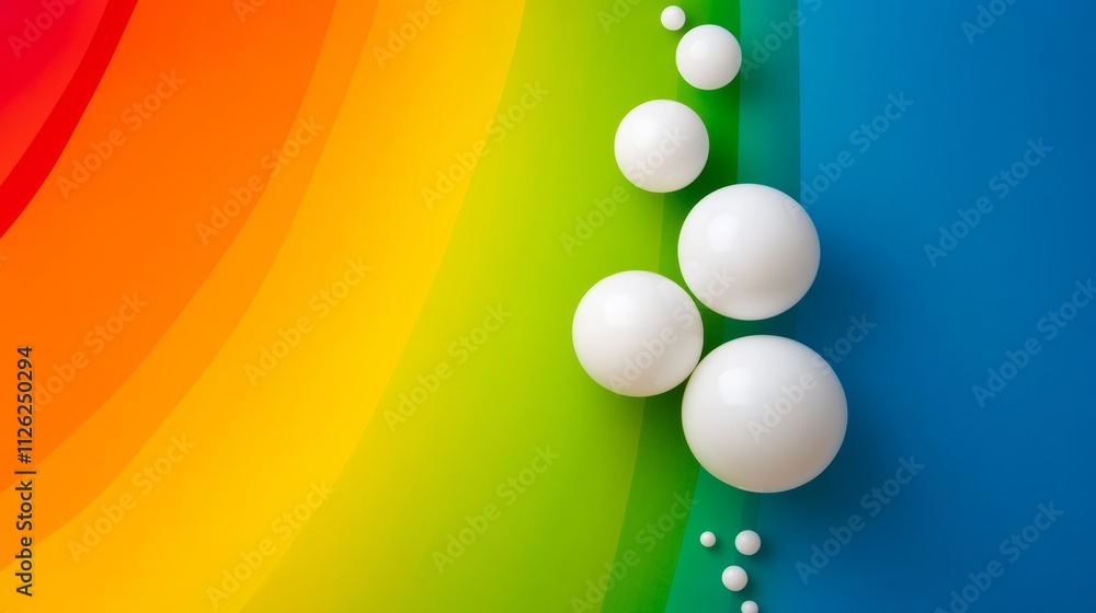 Poster a colorful background with a row of white balls. the balls are arranged in a way that they look like