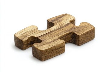 A single puzzle piece made from natural wood with visible grain patterns