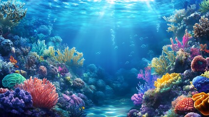 Naklejka premium Vibrant underwater scene showcasing colorful corals and marine life.