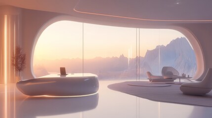 Fototapeta premium A futuristic office with large windows,