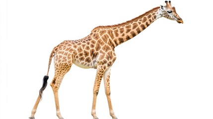 Naklejka premium Giraffe Standing on a White Background
