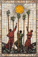 Joyful Tarot Scene with Four Wands