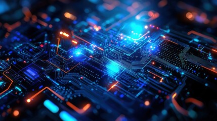 Fototapeta premium Abstract Circuit Board: Neon Lights and Technological Innovation