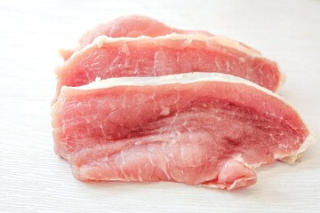 Sliced pork on a white background, 
