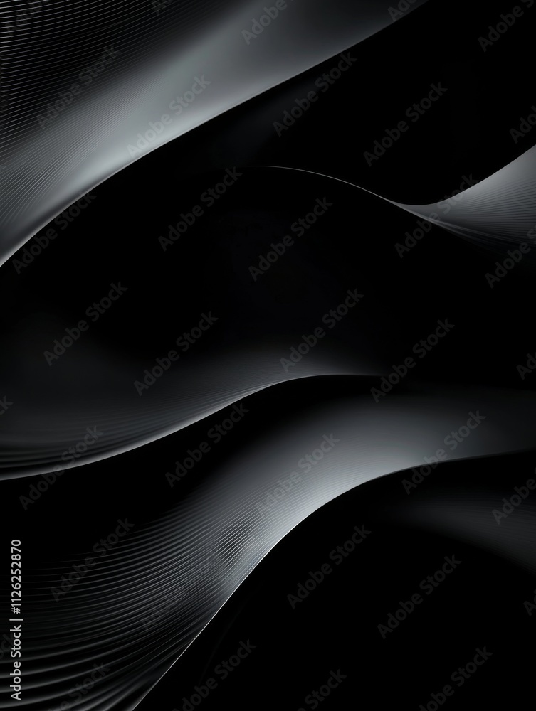 Poster abstract black background with fluid wave pattern, modern and mysterious design with futuristic feel