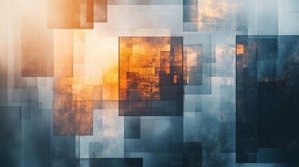 Abstract Geometric Composition with Warm and Cool Tones, Featuring Overlapping Rectangles and Textured Backgrounds in a Harmonious Arrangement