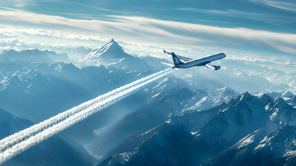 Fototapeta premium Distant Passenger Jet Plane with Contrail in Clear Blue Sky images.