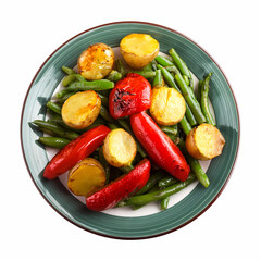 Roasted Vegetables  Potatoes  Green Beans  and Red Bell Peppers on a Plate
