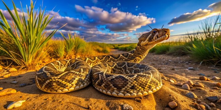 Kruger National Park Puff Adder Drone Photography: Aerial View of Bitis Arietans Snake in African Savanna