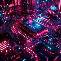 Fototapeta premium Futuristic Circuit Board with Neon Lights