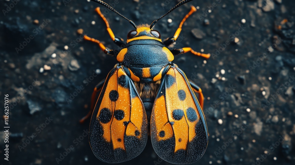 Poster flat design vector illustration of a detailed insect with patterns