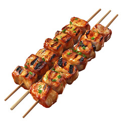Appetizing 3D Yakitori Skewer with Grilled Chicken on Isolated White Background