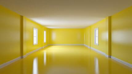 Fototapeta premium Realistic empty yellow room in perspective