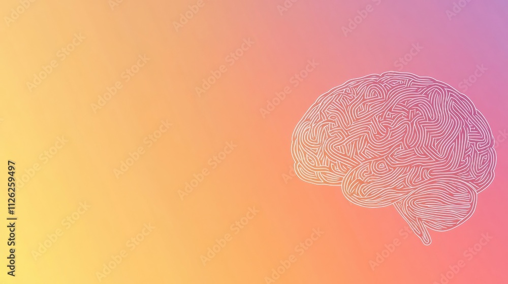 Aufkleber a detailed doodle representing a human brain appears in thin white lines on a gentle gradient backdr