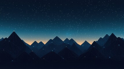 Fototapeta premium Triangulation control, A serene night scene featuring dark mountains against a starry sky, transitioning from deep blue to a lighter horizon.