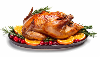 Roasted Turkey with Orange Slices  Cranberries  and Rosemary