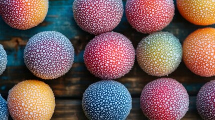 Frozen Colorful Fruits Arranged On Wooden Surface