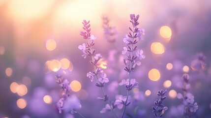 Soft Lilac Flowers with Bokeh Lights Under a Dreamy Sky
