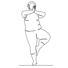 One continuous single drawing line art flat doodle yoga, lifestyle, healthy, woman, female, body positive. Isolated image hand draw contour on a white background
