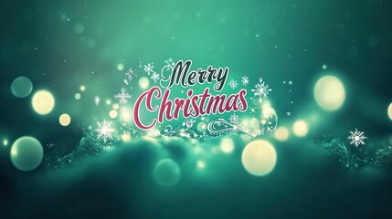 Merry Christmas Greeting with Snowflakes and Lights