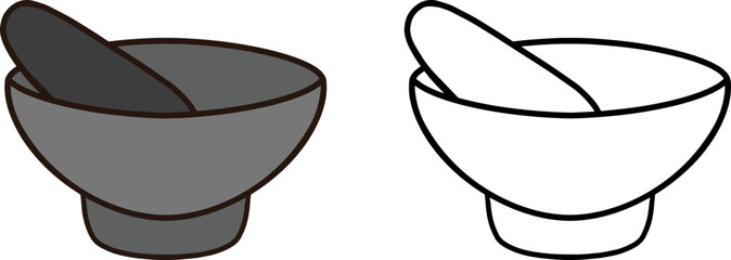 Mortar and pestle icon on transparent background and colored lines.eps