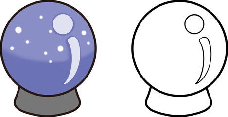 Purple snow globe with white sparkles and colored lines.eps