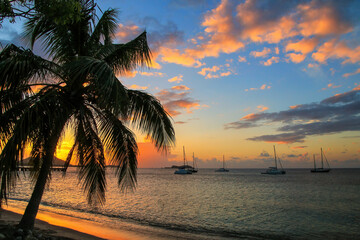 Sunset over Hillsborough Bay, Carriacou Island, Grenada.