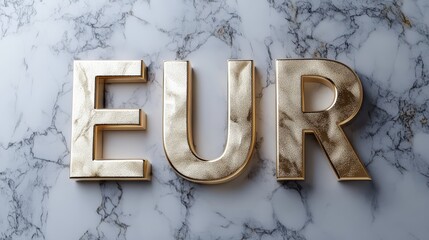 Golden EUR Symbol on Marble: A close-up of the EUR symbol, rendered in gleaming gold, rests on a pristine white marble background.