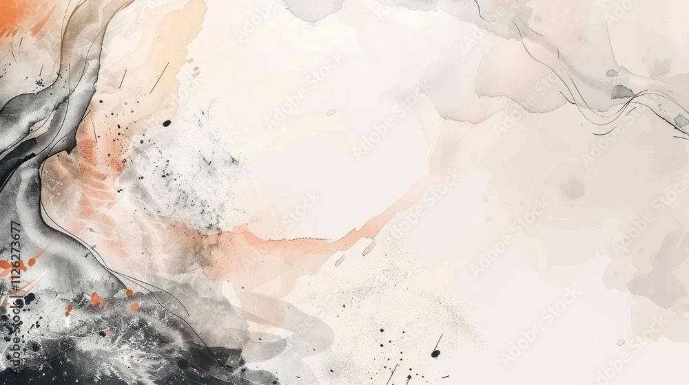 Poster abstract artistic background featuring fluid shapes, dynamic brushstrokes, and soft color transition