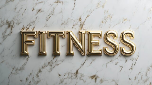 Golden Fitness: A bold and elegant 3D rendering of the word "FITNESS" in gleaming gold, set against a backdrop of luxurious marble. The typography exudes sophistication and aspiration.  