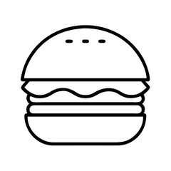burger icon, food vector icon, beverage vector illustration - black outline icon of burger symbolizing food, beverage, and tasty food in simple design.