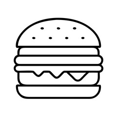 burger icon, food vector icon, beverage vector illustration - black outline icon of burger symbolizing food, beverage, and tasty food in simple design.