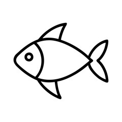 fish icon, food vector icon, beverage vector illustration - black outline icon of fish symbolizing food, beverage, and tasty food in simple design.